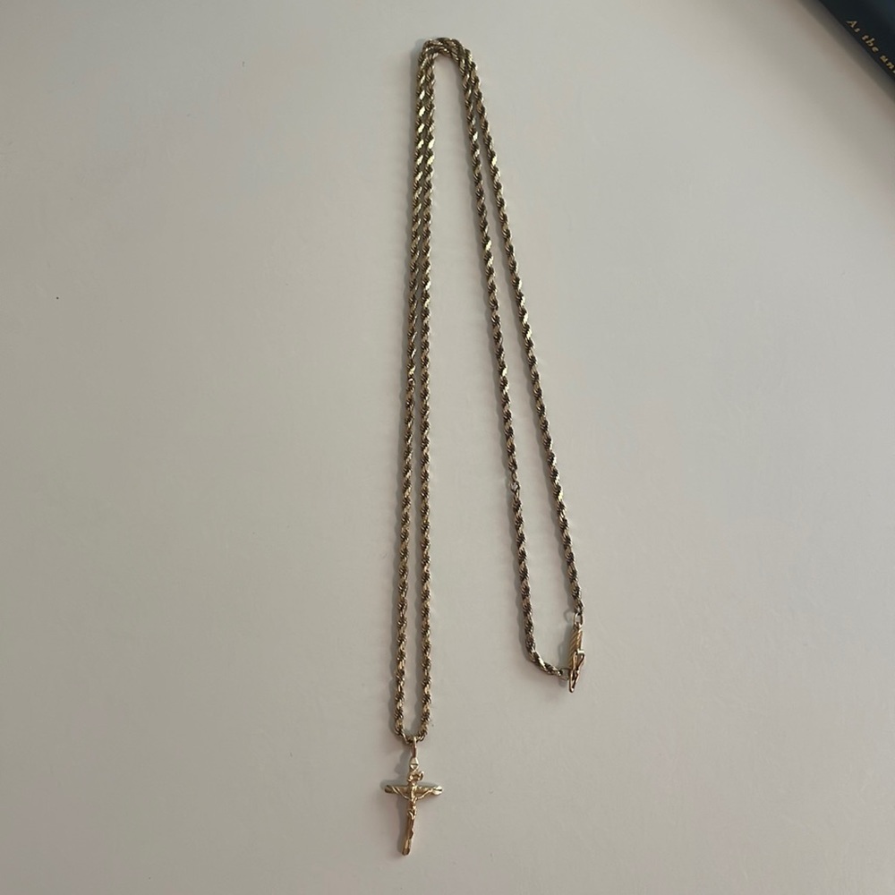 COPY - 14k Gold 12in Rope Necklace with Jesus on Cross Charm